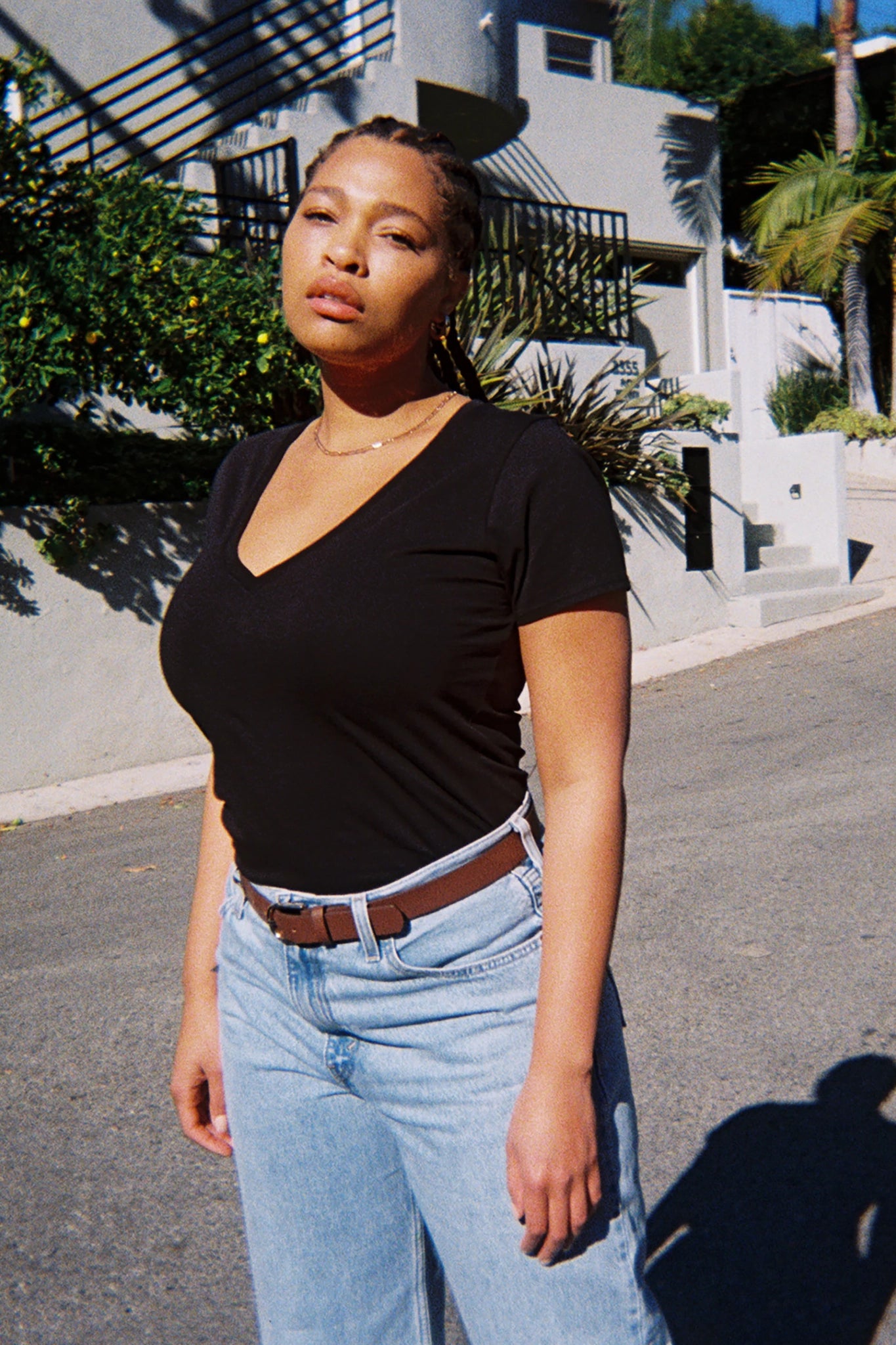 Mist Mood Slim V Neck Tee