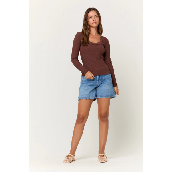 Shimmer Vibe Scoop Rib Long Sleeve