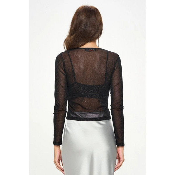 Gasa Cielo Stretch Mesh Long Sleeve Top