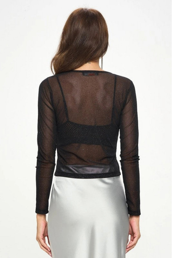 Gasa Cielo Stretch Mesh Long Sleeve Top